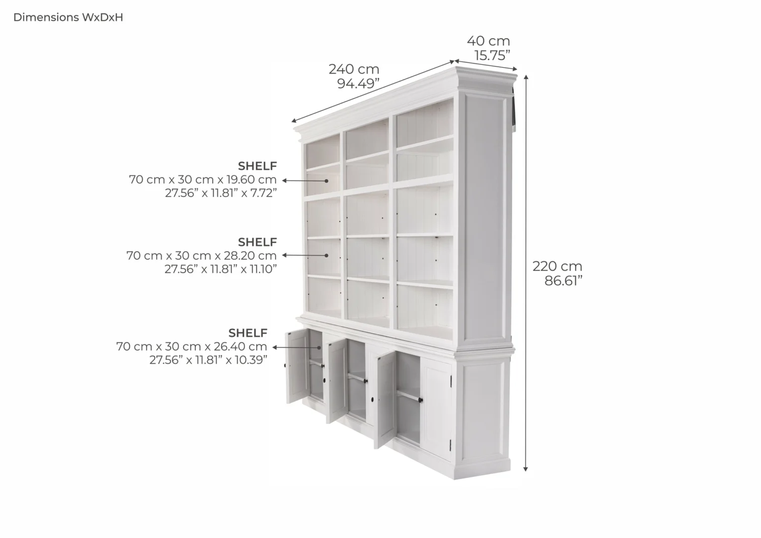 Boekenkast Grauldik Wit 240 cm - Afbeelding 7