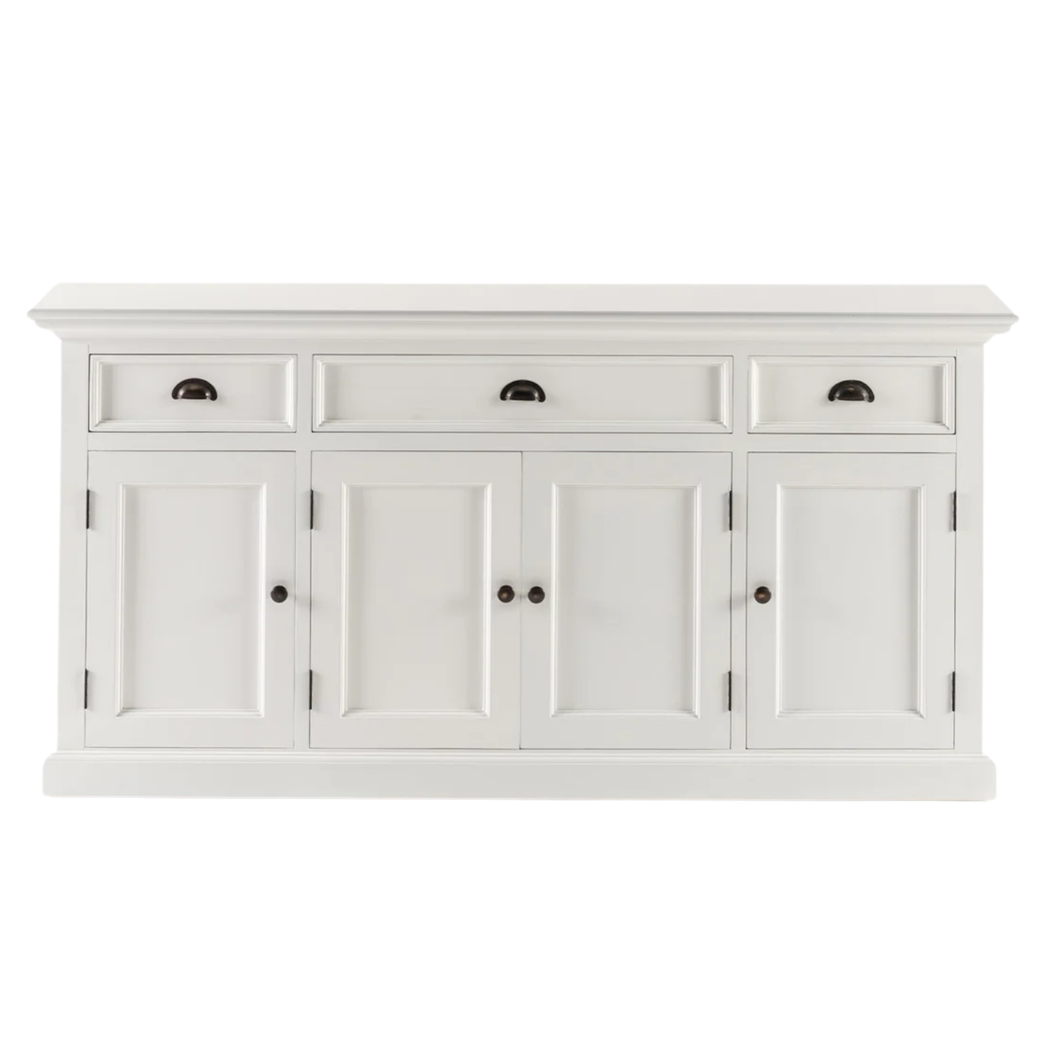 Witte Sidetable Skotir MDF met 3 lades en 4 deuren, smal en stijlvol voor een licht interieur