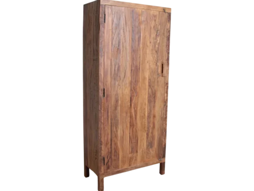 Kast Surman Bruin 180 cm, bruine één-deurskast van gerecycled hout met doorleefde patina en houten poten