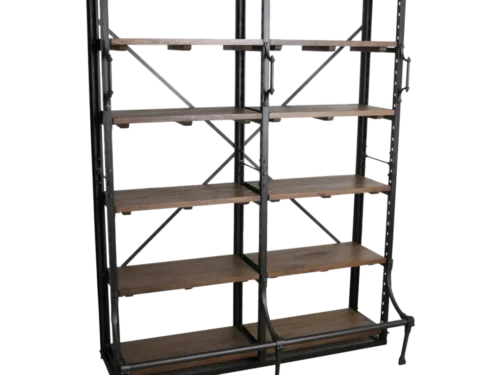 Boekenkast Bironte Naturel 200 cm met houten planken en zwart ijzeren frame, industriële stijl