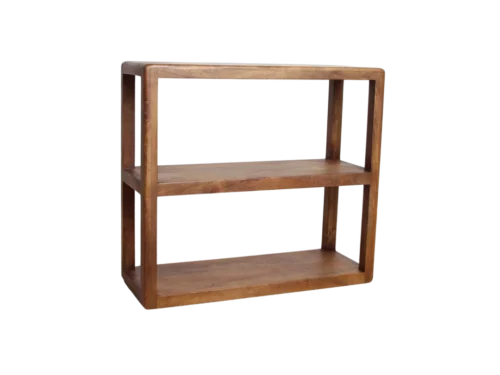 Rek Daumang mangohout opbergrek, bruin, slank design met 2 open planken