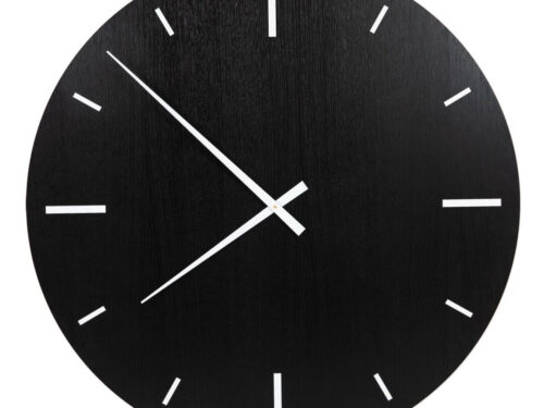 Wandklok TAIM Zwart met zwart eikenfineer, minimalistisch ontwerp en stil uurwerk