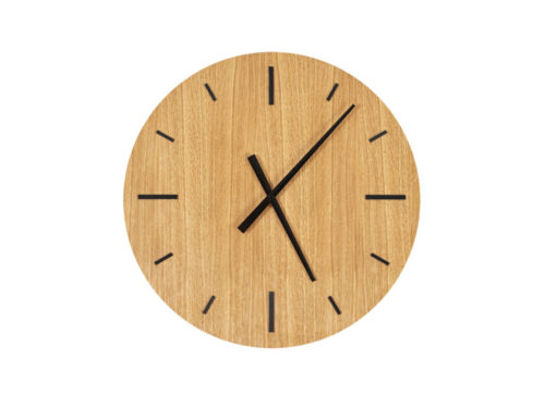 Wandklok Praulves met ronde eikenfineer wijzerplaat en stille uurwerk, 45 cm, modern en rustig design