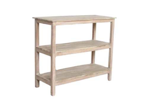 Schoenenrek Klovand hout 76 cm met 3 planken in beige limewash-look, FSC-gerecycled hout