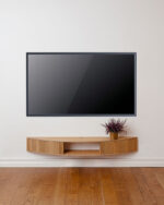 TV-meubel Zaldon Grijs 180 cm, zwevend en gebogen ontwerp met schuifdeuren in eikenfineerlook