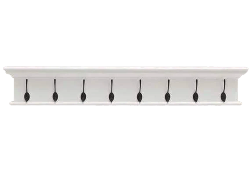 Kapstok Lubeck MDF 130 cm wit met 8 haken, strak wandpaneel voor hal of smalle gang