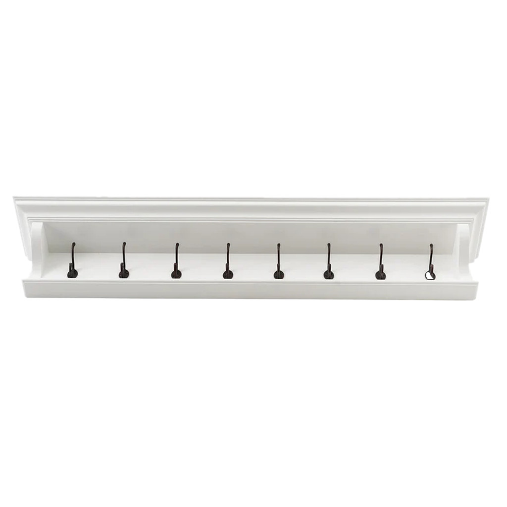 Witte Kapstok Geebone van MDF met 8 haken en slanke wandvorm voor een nette hal