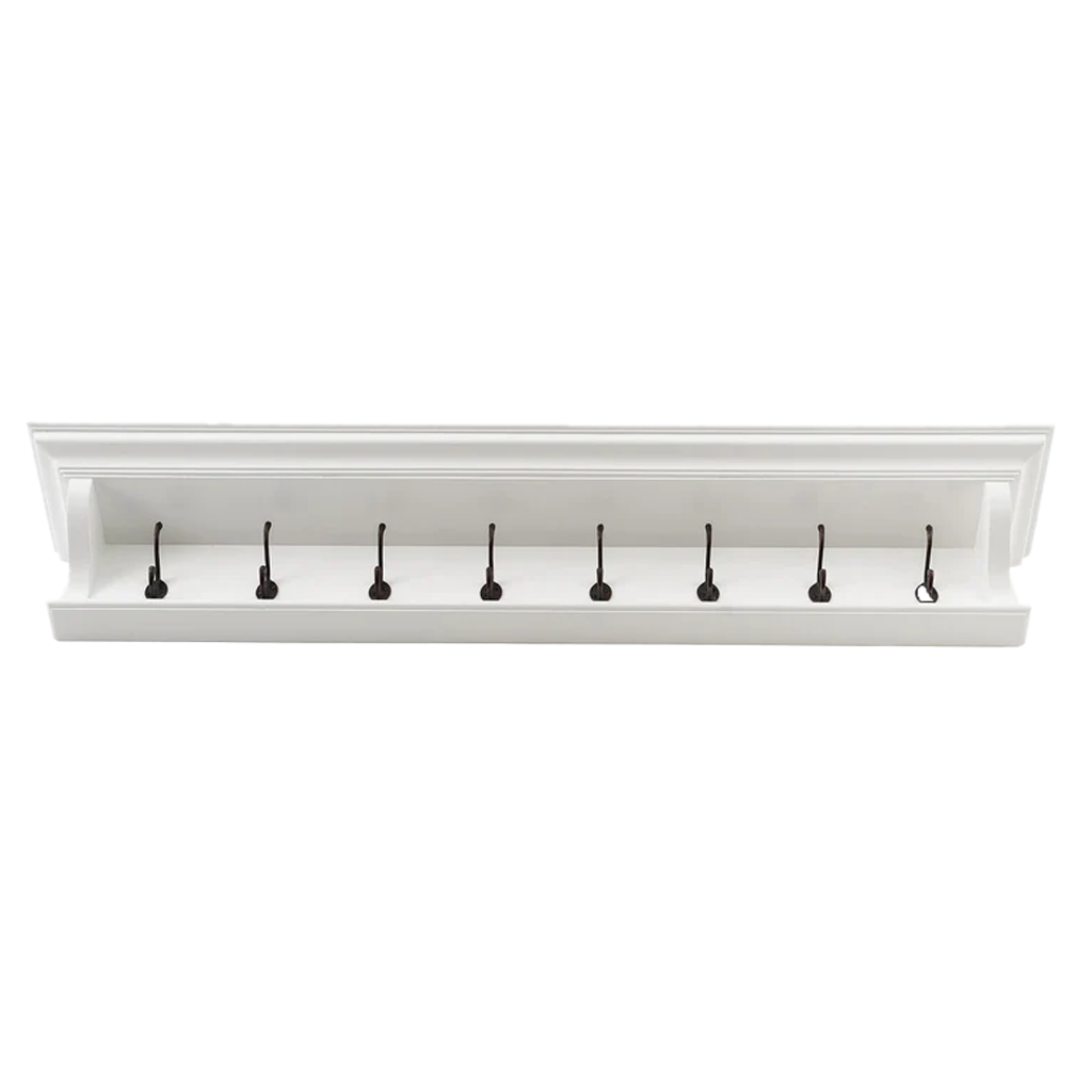 Witte Kapstok Geebone van MDF met 8 haken en slanke wandvorm voor een nette hal