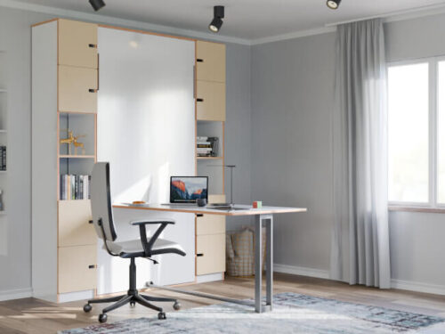 Bank Jurroro met royaal opberggedeelte, geïntegreerd bureau en strak modern design in lichte tinten