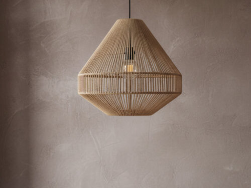 Hanglamp Kirral Touw Ø44 cm, naturel ruitvormig design van handgemaakt touw