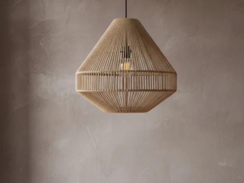 Hanglamp Kirral Touw Ø44 cm, naturel ruitvormig design van handgemaakt touw