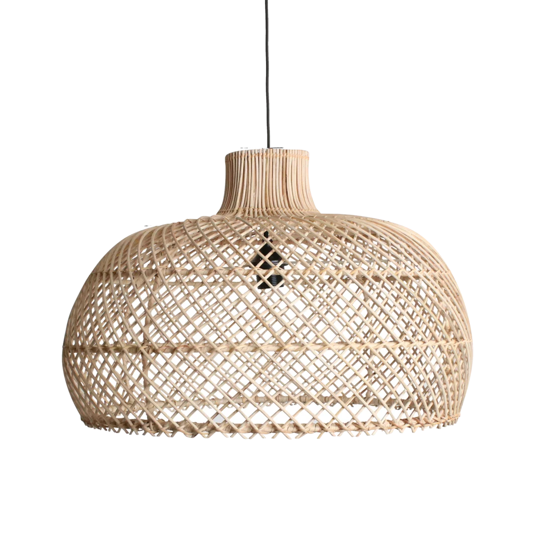 Hanglamp Skurny van naturel rotan met open gevlochten kap voor warm, sfeervol licht