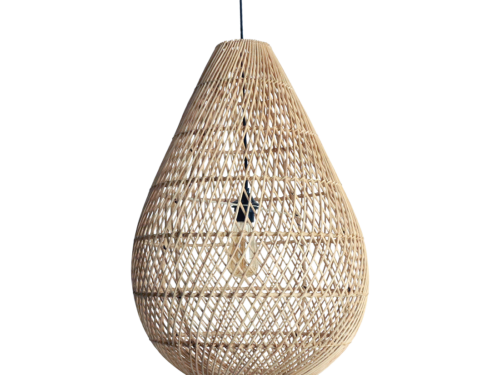 Hanglamp Viterbo rotan, druppelvormig, naturel, handgemaakt en sfeervol met licht- en schaduweffecten