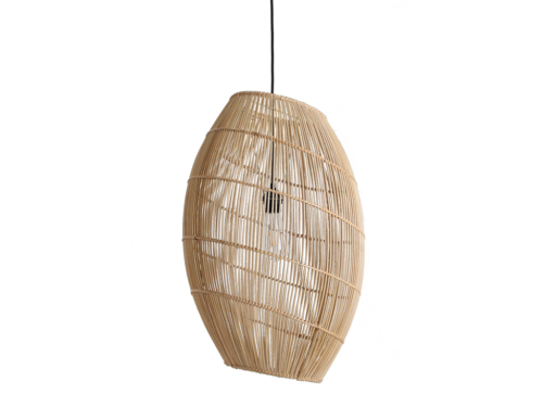 Hanglamp Nassek Rotan in naturel rotan met opengeweven asymmetrische kap voor warm sfeervol licht