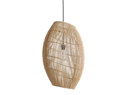 Hanglamp Nassek Rotan in naturel rotan met opengeweven asymmetrische kap voor warm sfeervol licht