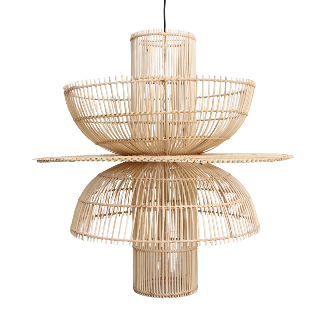 Hanglamp Cierdund Rotan met gelaagde, natuurlijke rotan vorm voor een warme, sfeervolle look
