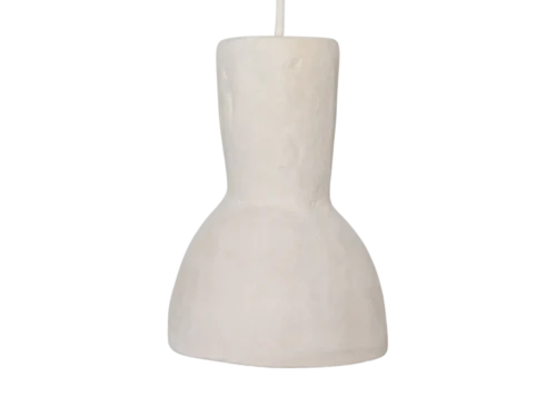 Hanglamp Fleedis Papier met organische vorm en matte, kalkachtige textuur in natuurlijke kleur