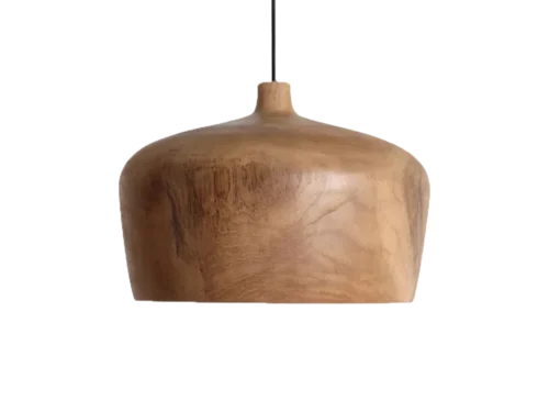 Hanglamp Flienonte van teakhout met naturel afwerking en warme, compacte vorm voor een natuurlijke uitstraling