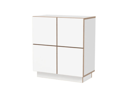 Dressoir Maukal 72 cm met witte HPL-afwerking en compact, strak design met vier deuren