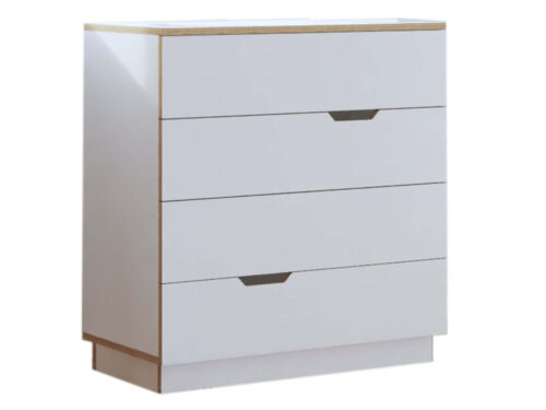 Ladekast Zaulena Wit 90 cm met 4 lades, witte HPL-afwerking en softclose sluiting