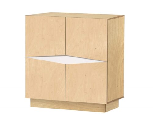 Dressoir Roorrer Wit 145 cm in licht eiken en wit, met strakke vorm en geometrische deuruitsparing