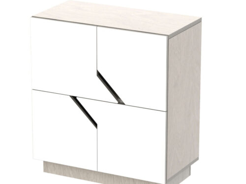 Dressoir Naarrin 73 cm in kiezelgrijs hout met witte HPL-deuren en strakke, compacte opbergruimte