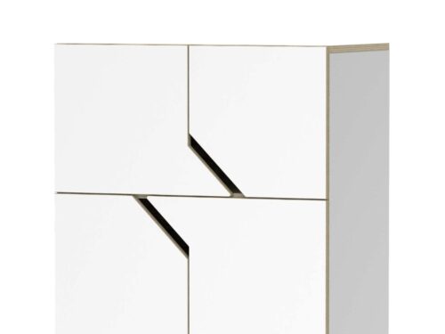 Dressoir Maandora Wit 73 cm met strakke witte HPL afwerking en opvallende geometrische deuren