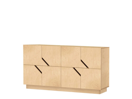 Dressoir Deermar 145 cm in licht eiken met strakke lijnen en asymmetrische kastdeuren