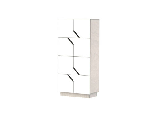 Dressoir Fusy 145 cm met kiezelgrijs hout en witte HPL-deuren, strakke moderne opbergkast