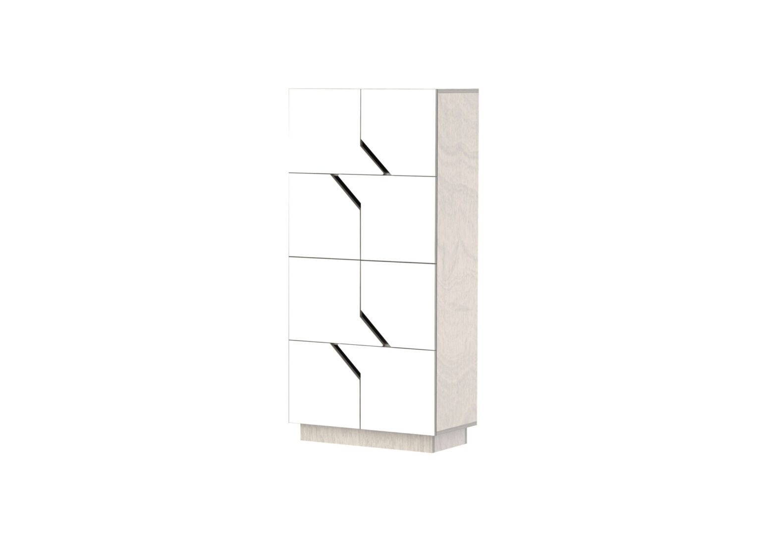 Dressoir Fusy 145 cm met kiezelgrijs hout en witte HPL-deuren, strakke moderne opbergkast