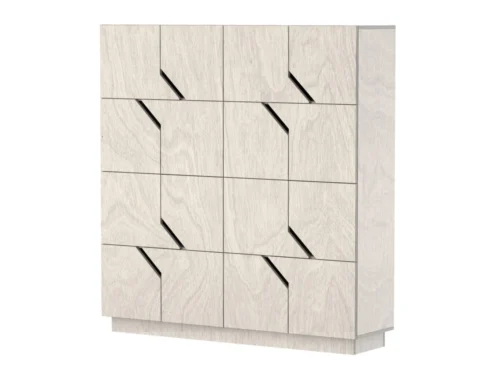 Dressoir Prallesta grijs 145 cm met geometrische fronten en vier ruime deuren