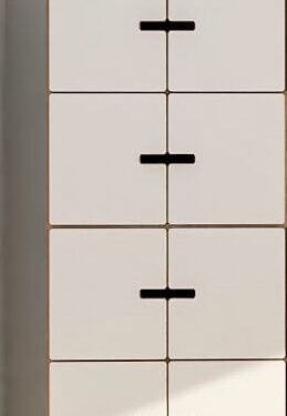Dressoir Neindea 73 cm in wit HPL, smal opbergmeubel met vier deuren en strak, rustig design