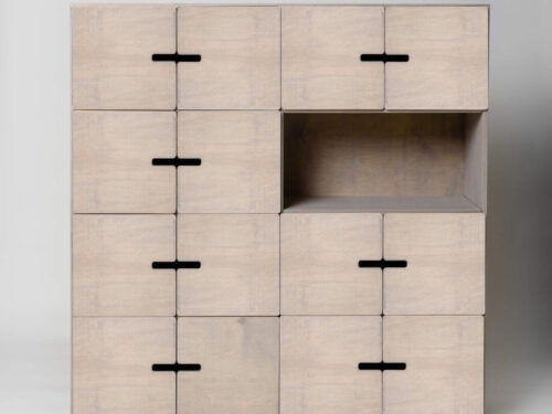 Dressoir Albi Grijs 145 cm met kiezelgrijze afwerking, slimme vakindeling en open nis voor opbergruimte
