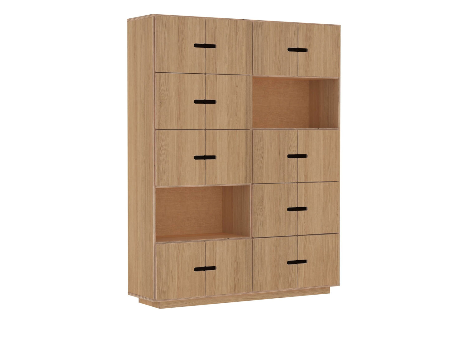 Dressoir Beemmik 145 cm in eikenfineer met veel opbergruimte en open vakken voor een rustige, stijlvolle look
