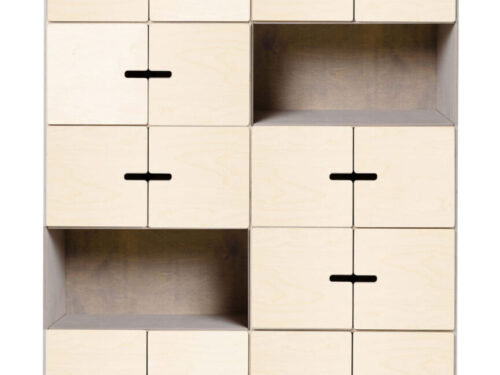 Dressoir Lauvello Wit 145 cm met kiezelgrijs hout, witte deuren en open vakken voor extra opbergruimte