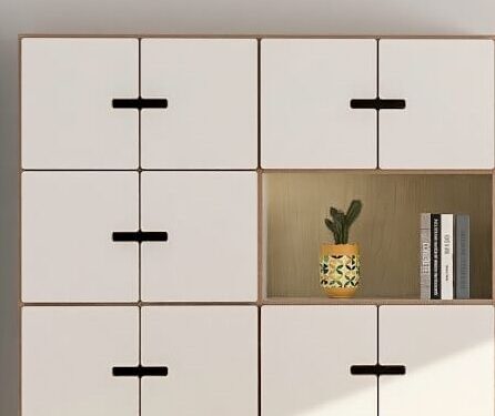 Dressoir Jannel wit 145 cm met 8 deuren en open vak, ruime opbergruimte in strak design