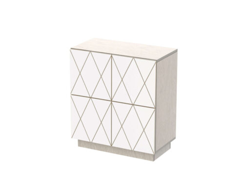 Dressoir Binek Grijs 73 cm met witte HPL-deuren, gegraveerd patroon en moderne houtafwerking