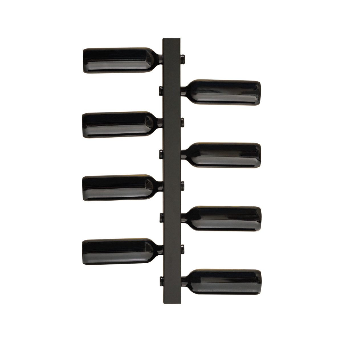 Wijnrek Flaurik Zwart, wandmodel van zwart gepoedercoat staal voor 8 flessen, modern en compact