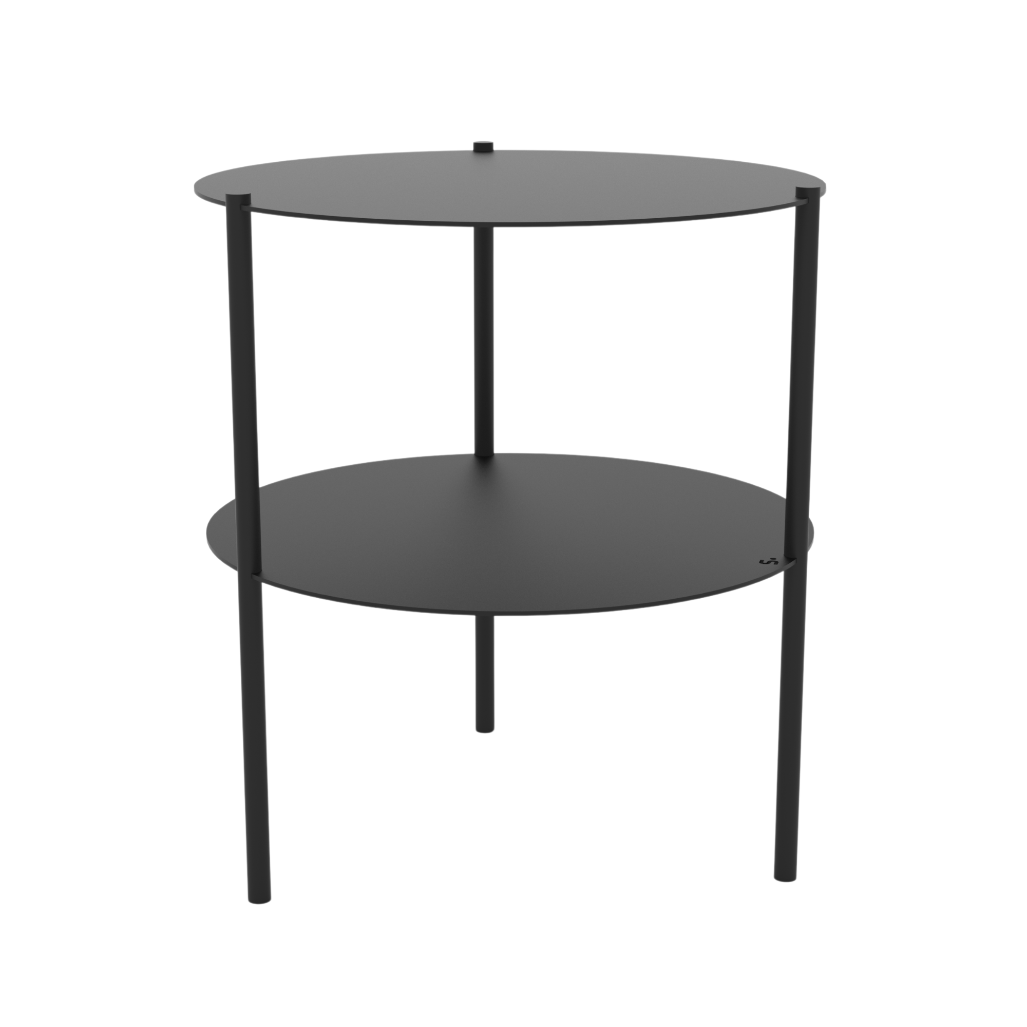 Salontafel Reskio Ø40 cm zwart, ronde poedercoated stalen tafel met twee bladen en slank frame