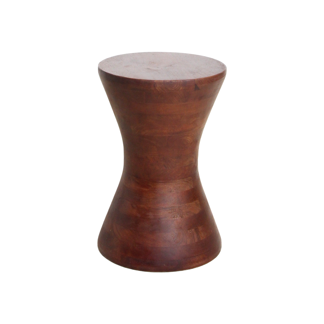 Kruk Lalor van bruin mangohout met compact hourglass design en natuurlijke houtnerf