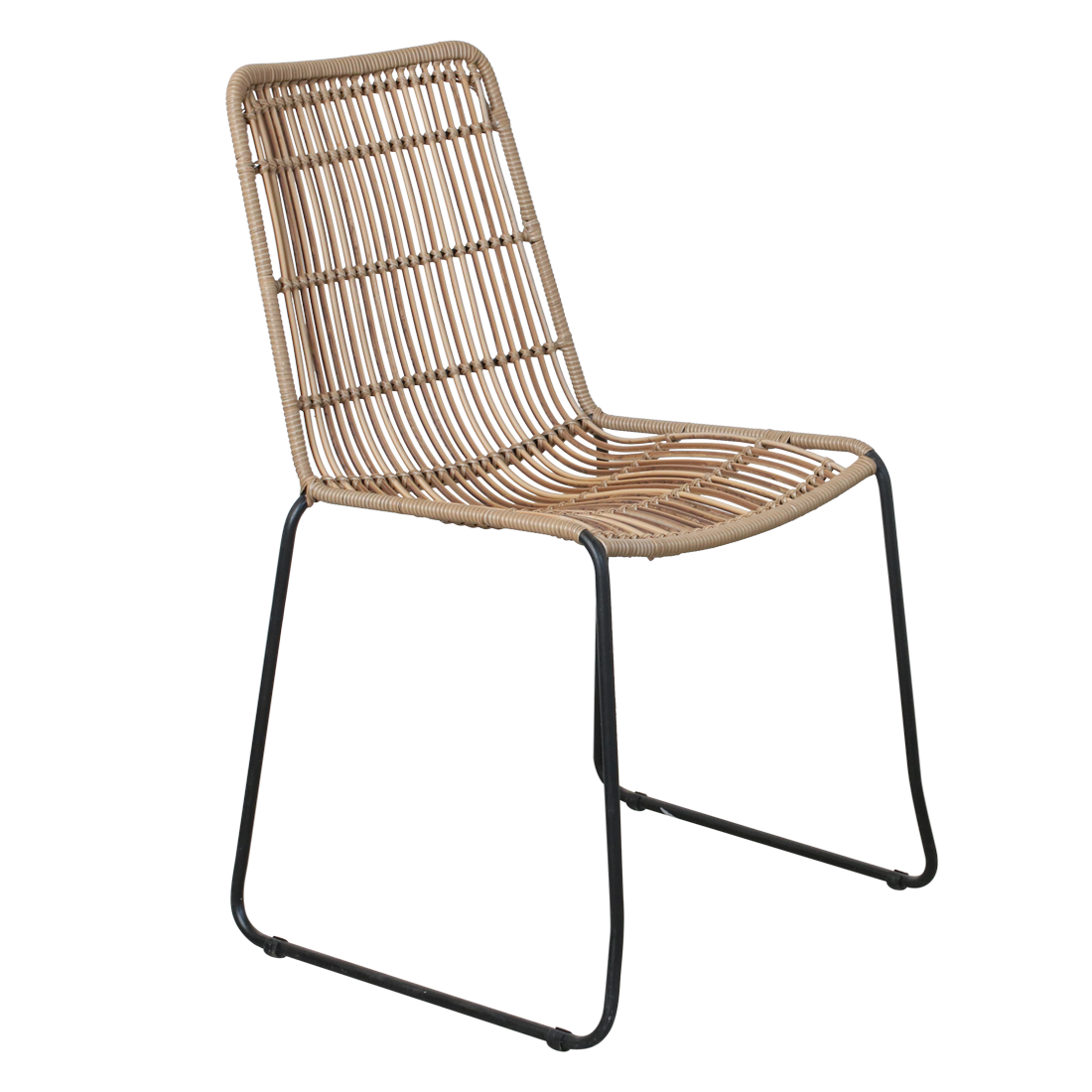 Tuinstoel Standos naturel set van 2, met touwzitting en zwart ijzeren frame