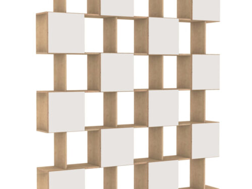 Wandplank Skeistun Wit 193 cm, eiken look met witte HPL-deuren en open vakken
