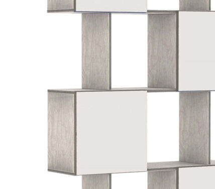 Wandplank Cinane Wit 193 cm met kiezelgrijze houtlook en strakke witte deuren, modern en rustig ontwerp