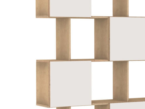 Wandplank Kleintand Wit 140 cm, medium eik met witte HPL-deuren, open vakken en strak design