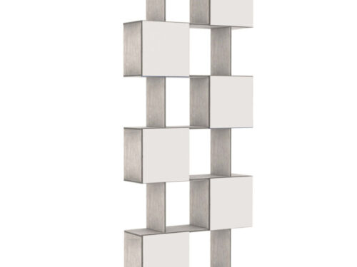Wandplank Kiestine Grijs 89 cm met kiezelgrijze houtlook en witte HPL-deuren, smal en modern design