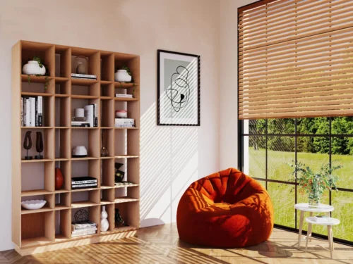 Wandplank Flaandond 144 cm eikenfineer, GRID boekenkast met vakken voor boeken en decoratie