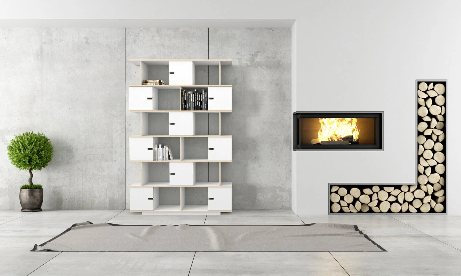 Wandplank Horsens Wit 148 cm met afsluitbare kasten en open vakken, stijlvol in modern interieur