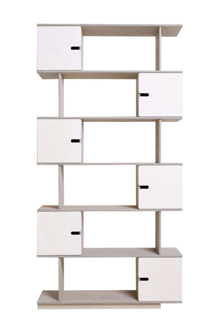 Wandplank Troontero Wit 89 cm met kiezelgrijze houtlook, open vakken en witte deurtjes voor extra opbergruimte