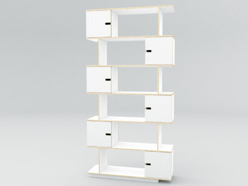 Wandplank Giskesta Wit 148 cm met open vakken en vier deuren, strak design in wit filmplexlijst