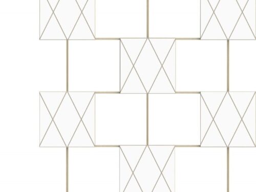Wandplank Durnena 140 cm met witte HPL-afwerking en strak geometrisch open design